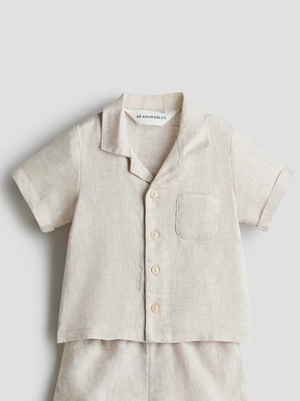 H&M Kids Adorables baby linen button down shirt beige light collar short sleeve